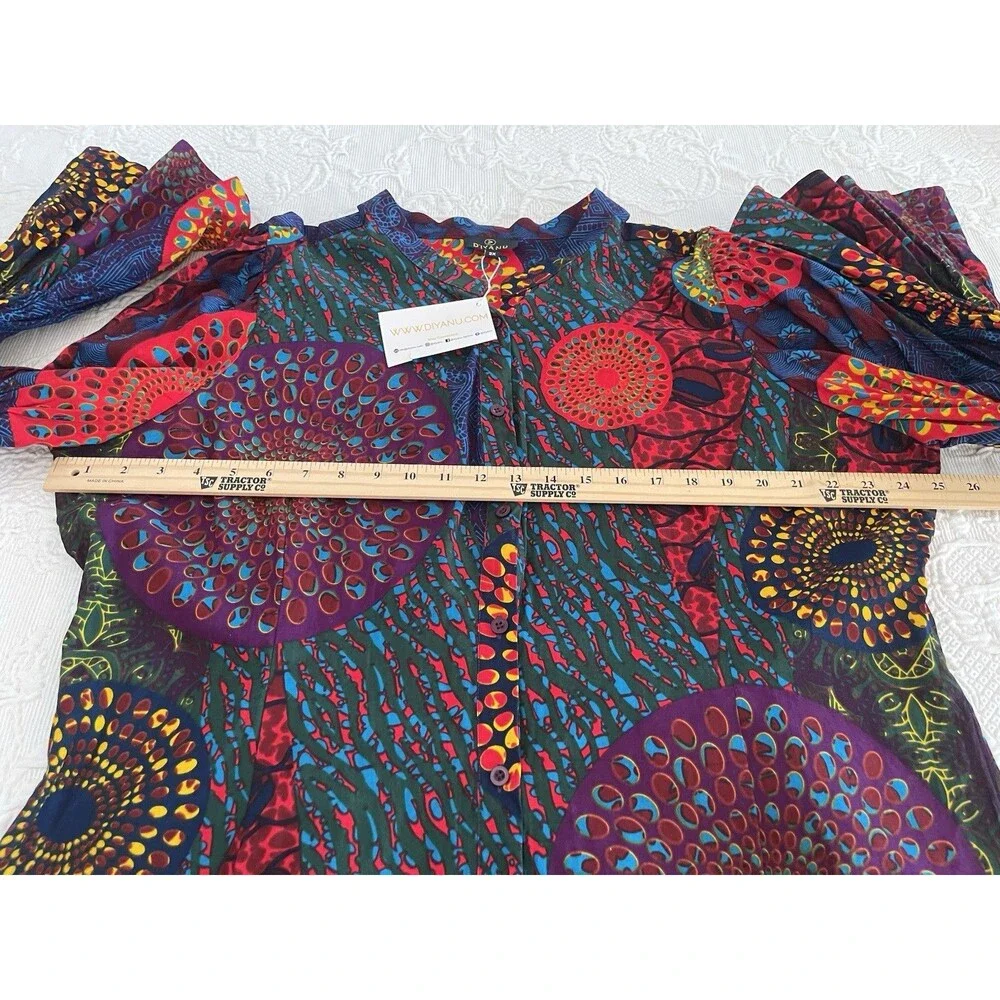 D'IYANU Dress Bold Blouse Geometric Africian Vibrant Colors Ladies 2X NWT